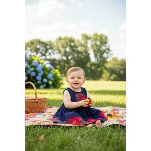 Vintage Samara Toddler Girls Size 12 Mo Navy & Red Corduroy Sleeveless Dress